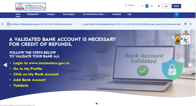 Income Tax e-Filing portal login page